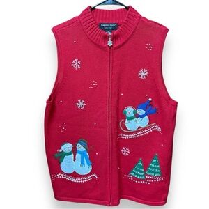 VTG Hampshire Studios Christmas Sweater Vest Beaded Snowflake Snowmen XL Red